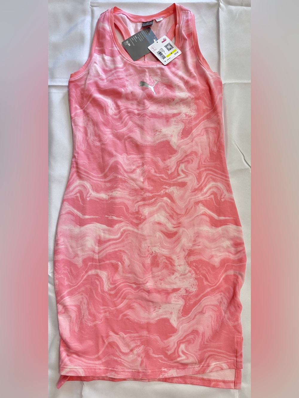 NWT PUMA Power AOP Tank Dress in Peach Smoothie Pink Marbled Size Medium